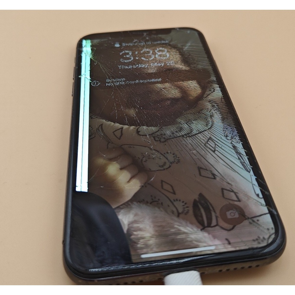 iPhone X A1901 For Parts Repair Cracked Front Back OLED Good Powers On AS IS